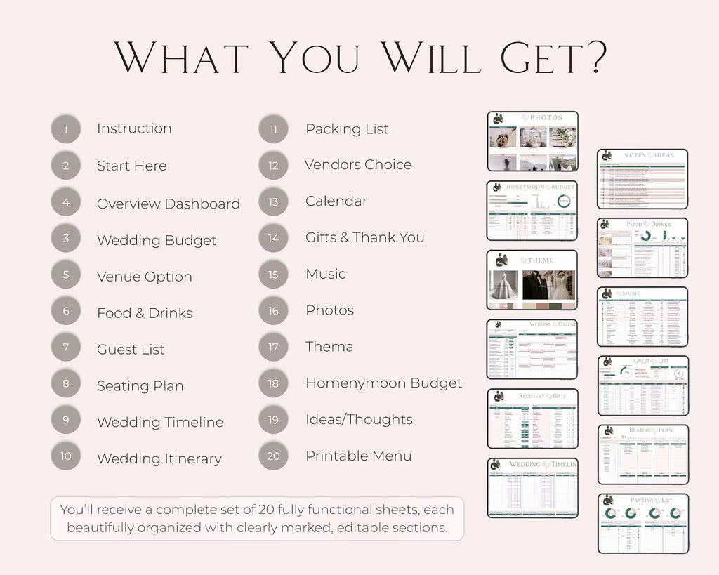 Wedding Planner Digital Download | Wedding Budget Tracker, Guest List, Timeline, Checklist, Seating Chart