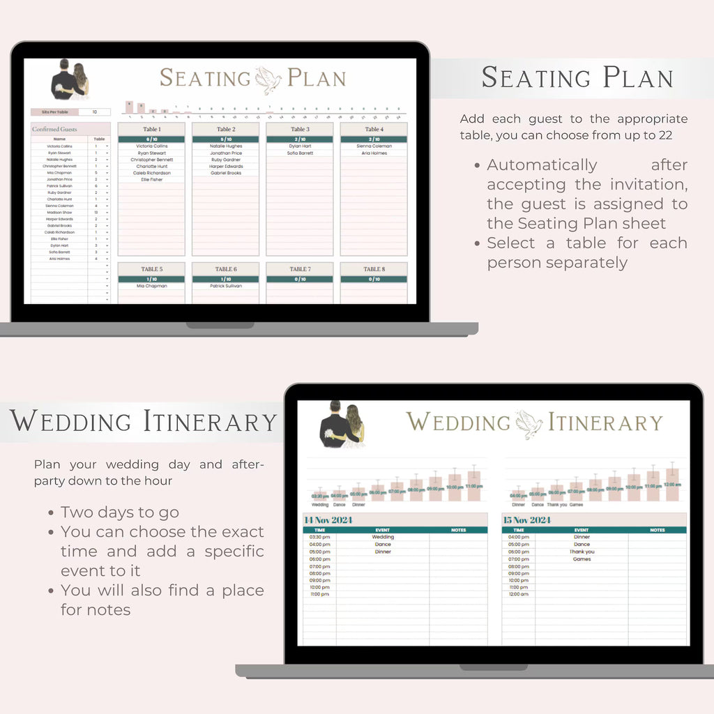 Wedding Planner Digital Download | Wedding Budget Tracker, Guest List, Timeline, Checklist, Seating Chart