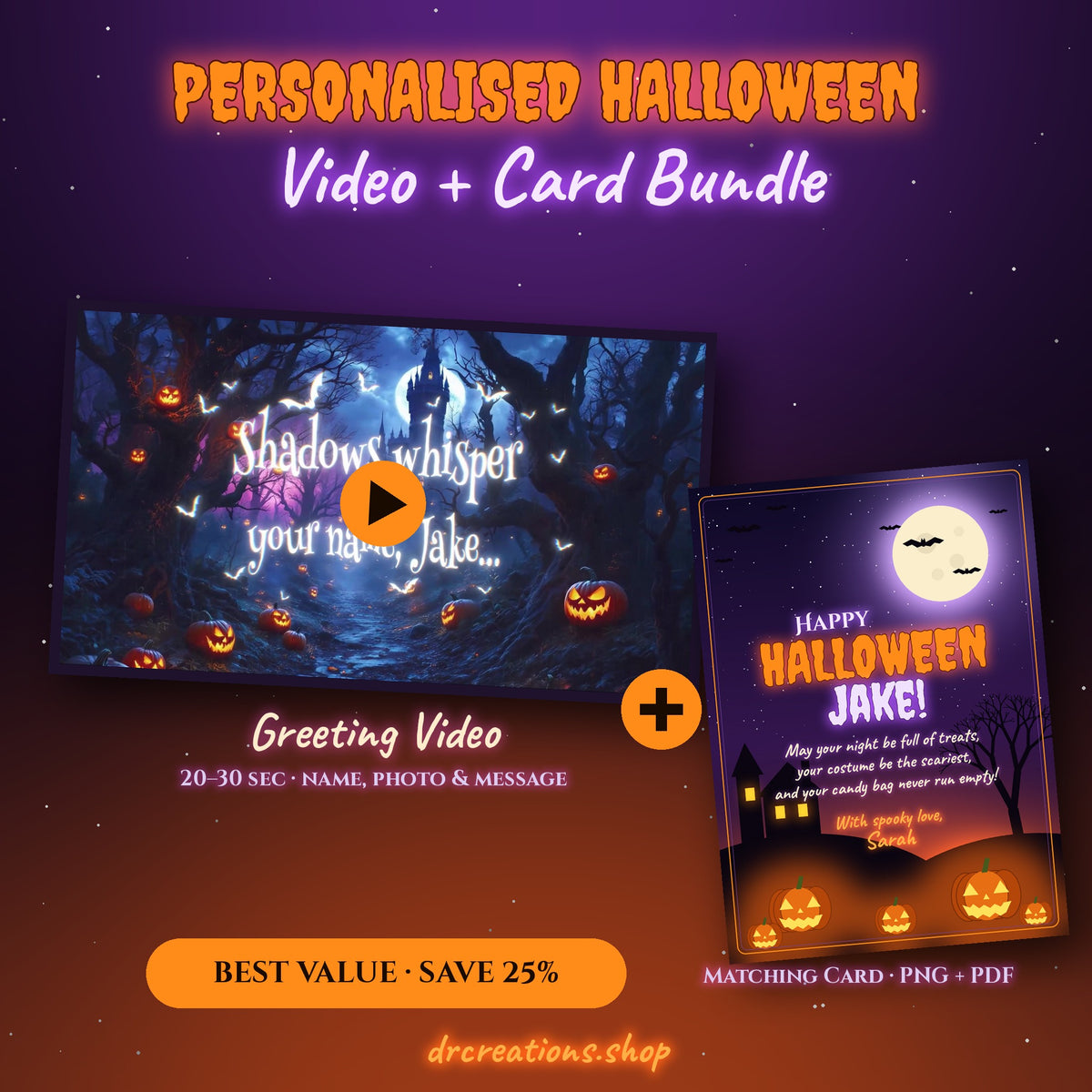 Halloween Video + Card Bundle: personalised greeting video and matching card, save 25%